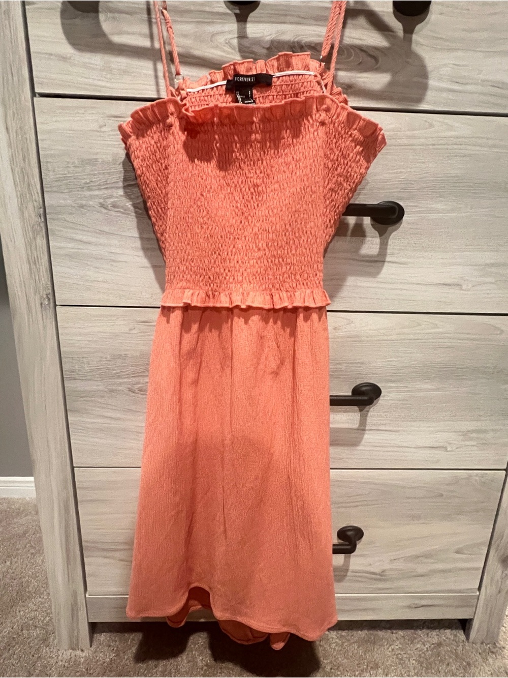 Forever 21 Coral Smocked Midi Dress with Ruffle Trim